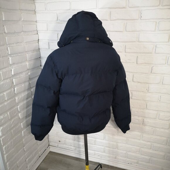 H&M Men's Size Small Navy Lined Puffy Hooded Zipper & Snap Closure Bomber Jacket - Picture 2 of 9